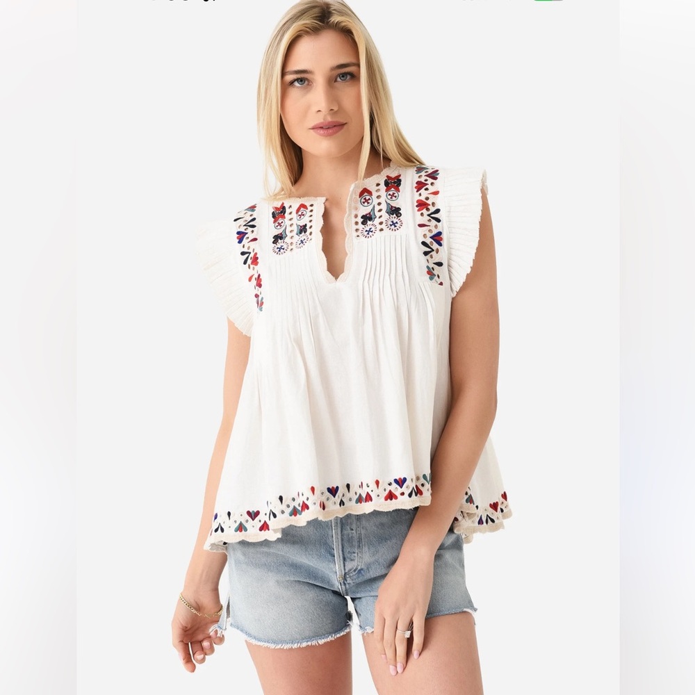SEA Alicia White Blouse with Multicolor Embroidery